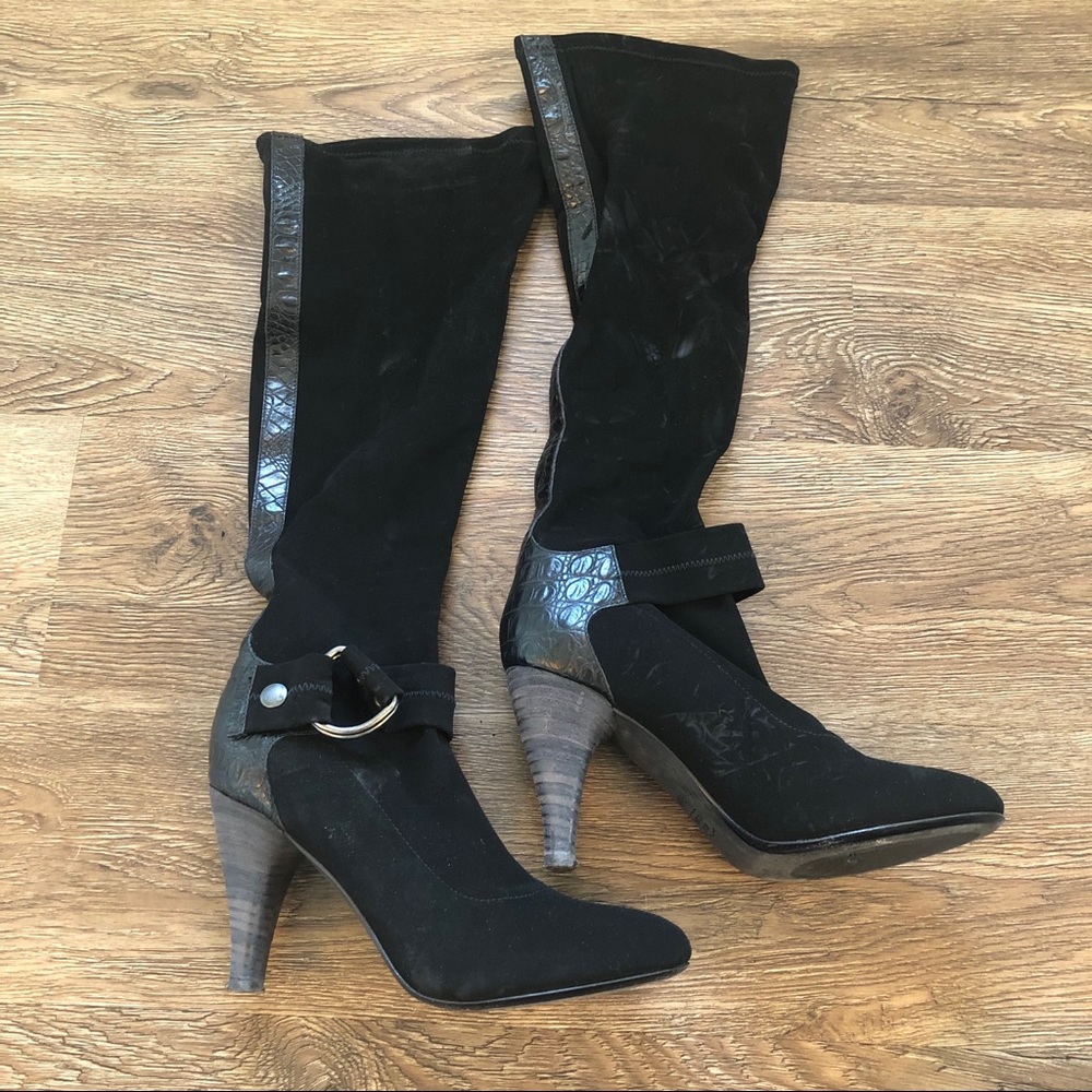 Donald Pliner Suede Embossed Knee Boots